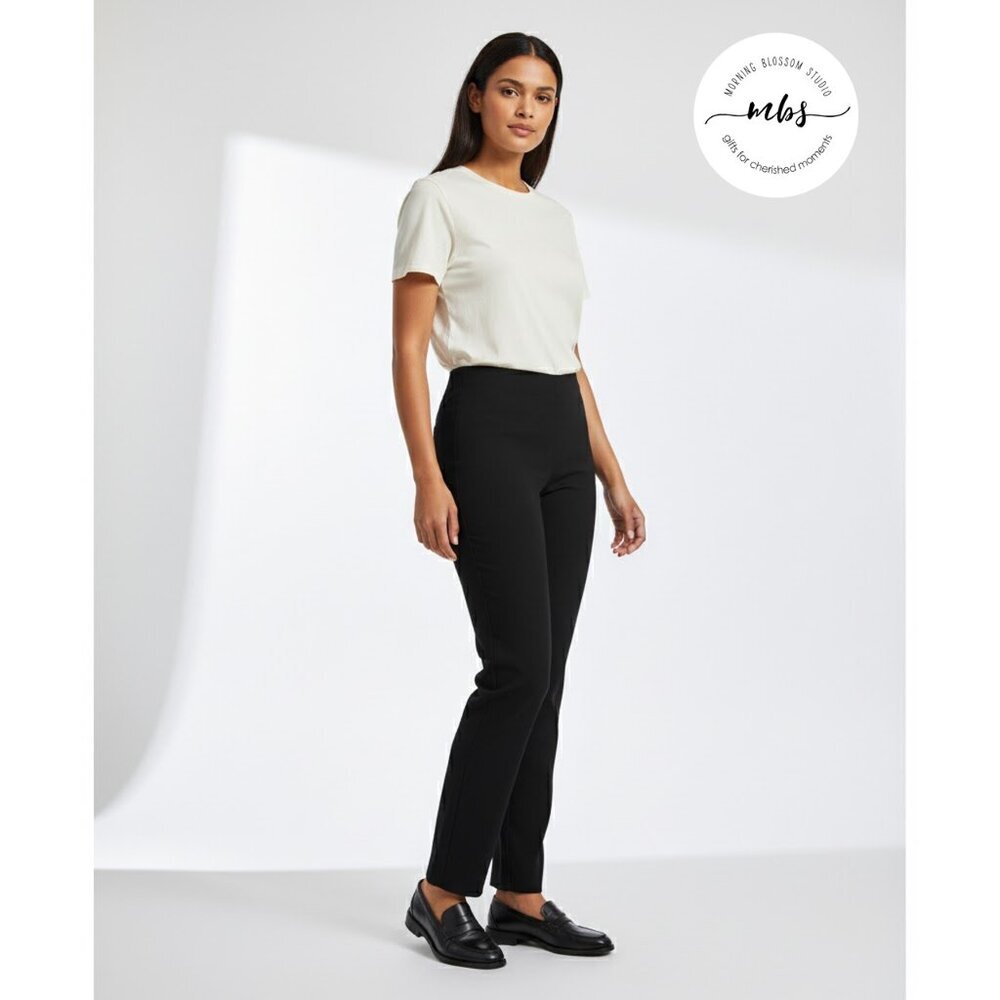 M.M. Lafleur High Waist Cotton Blend Straight Leg Pants Black Women 12